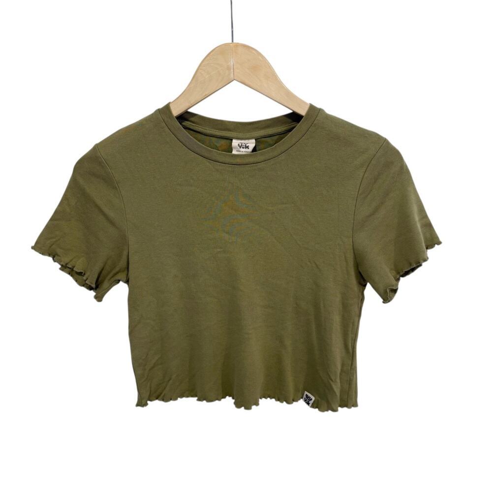 Lucy Yak Lettuce Hem Crop Top Tee Ari Short Sleeve Small Green Organic
